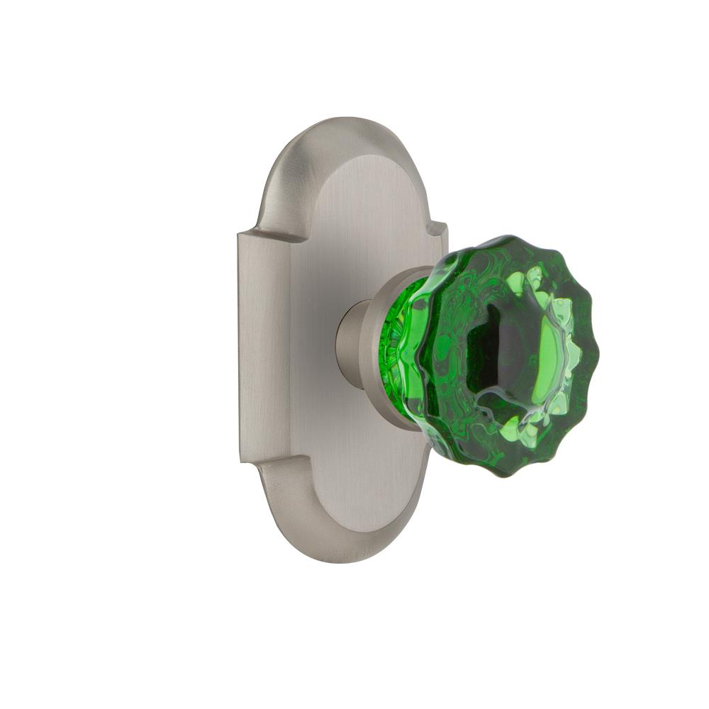 Nostalgic Warehouse COTCRE Colored Crystal Cottage Plate Passage Crystal Emerald Glass Door Knob in Satin Nickel